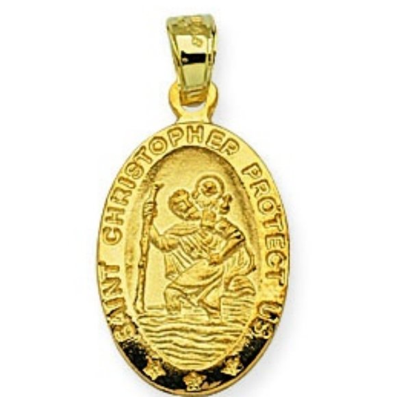14k Real Gold St. Christopher Protect Us Pendant